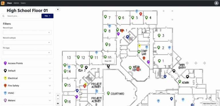 Interactive Mapping shows a detailed floorplan of a university facility.